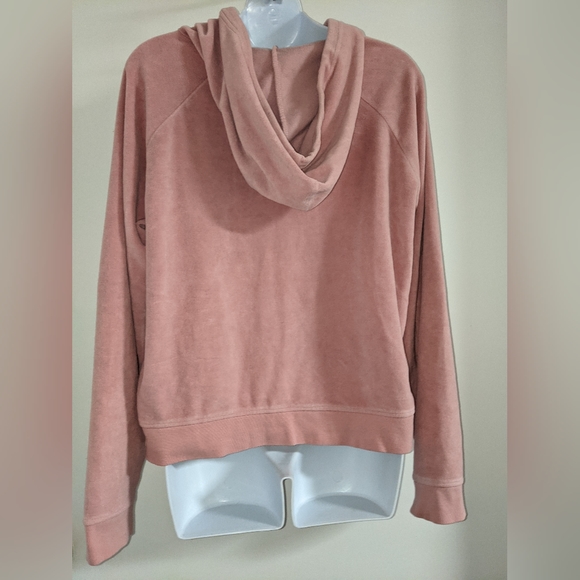 Brunette The Label Peach Pink Velour Pullover Drawstring Hoodie Sweatshirt Logo - Picture 2 of 5
